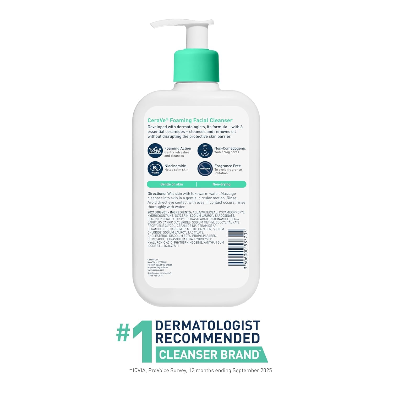Foaming Facial Cleanser, Daily Face Wash for Oily Skin, Hyaluronic Acid + Ceramides + Niacinamide, Fragrance Free & Paraben Free, Non-Drying Oil Control Face Wash, 16 Fluid Ounces