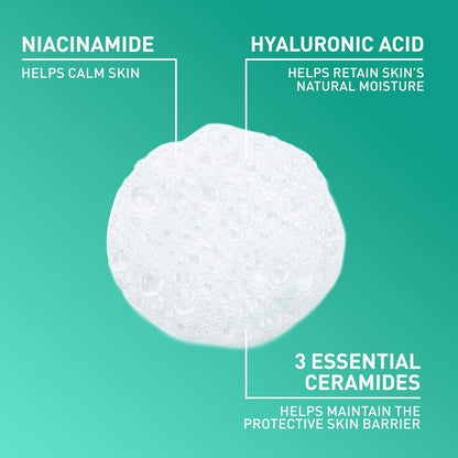 Foaming Facial Cleanser, Daily Face Wash for Oily Skin, Hyaluronic Acid + Ceramides + Niacinamide, Fragrance Free & Paraben Free, Non-Drying Oil Control Face Wash, 16 Fluid Ounces