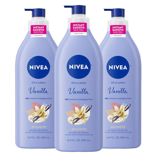 Oil Infused Vanilla and Almond Oil Body Lotion, Non-Greasy Vanilla Scented Lotion Moisturizes for 24+ Hours, 16.9 Fl Oz Pump Bottle