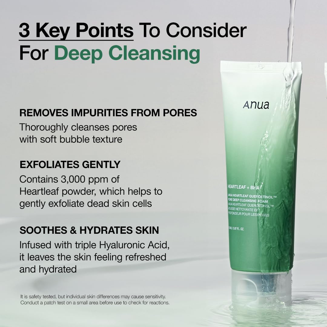 Heartleaf Quercetinol Pore Deep Cleansing Foam, Facial Cleanser, for Double Cleansing, BHA, Hyaluronic Acid, Glycerin, Face Wash, Blackhead Remover, Korean Skincare (150Ml/5.07 Fl.Oz.)