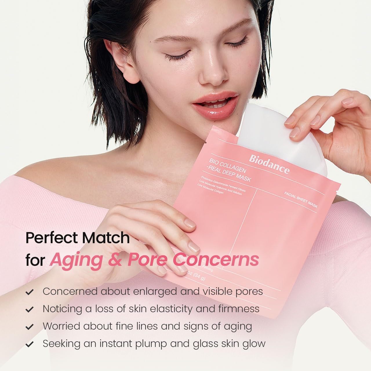 Bio-Collagen Real Deep Mask, Hydrating Overnight Hydrogel Mask, Pore Minimizing, Elasticity, Plumping Improvement, Korean Skin Care, Valentines Day Gifts for Her | 1.19Oz(34G) X 4Ea
